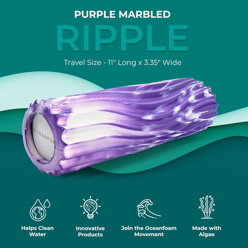 Oceanfoam Ripple Travel Foam Roller (11" x 3.35") Firm Mini Foam Roller for Physical Therapy, Deep Tissue Massage, Back Pain - High Density, Ergonomic Wave Textured - Yoga, Exercise (Purple Marbled) - Image 4